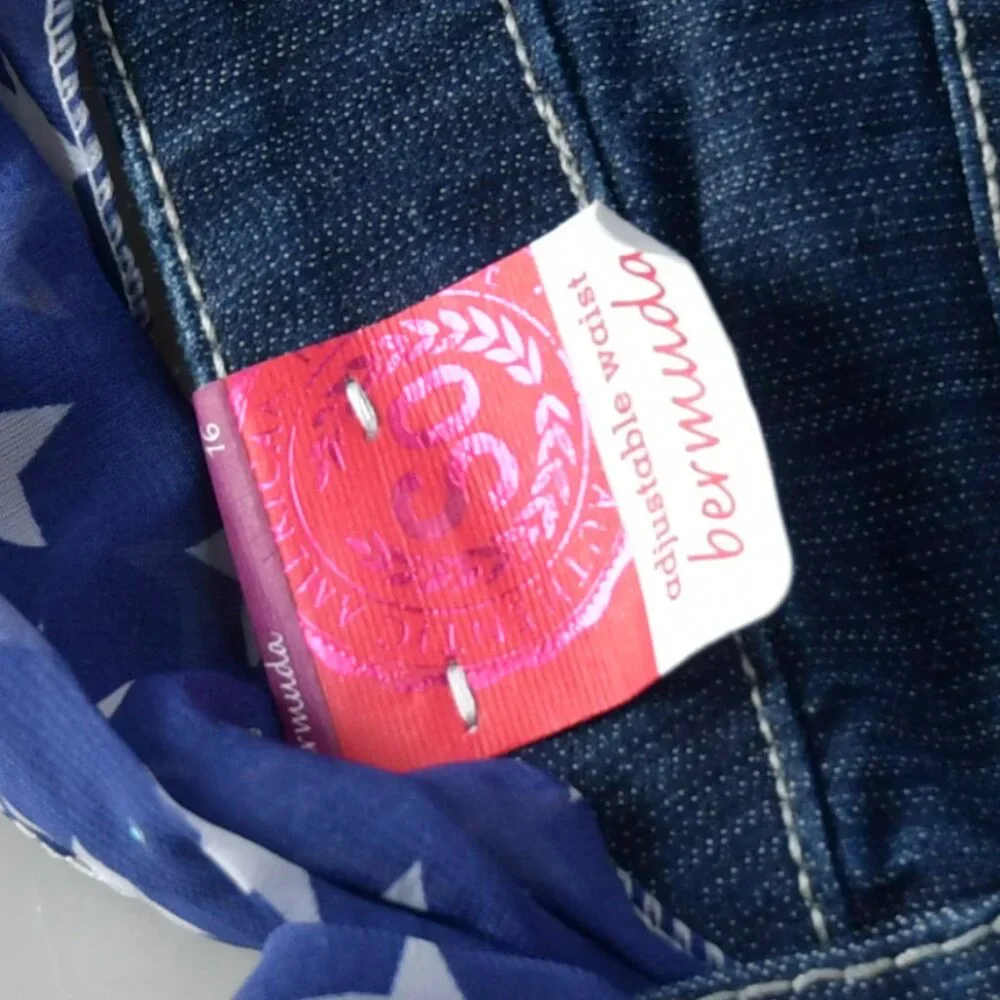 NWT - So Americana Stud Back Pkt Berm W/ Sash 408 Dark Denim Size 16 - Picture 4 of 6